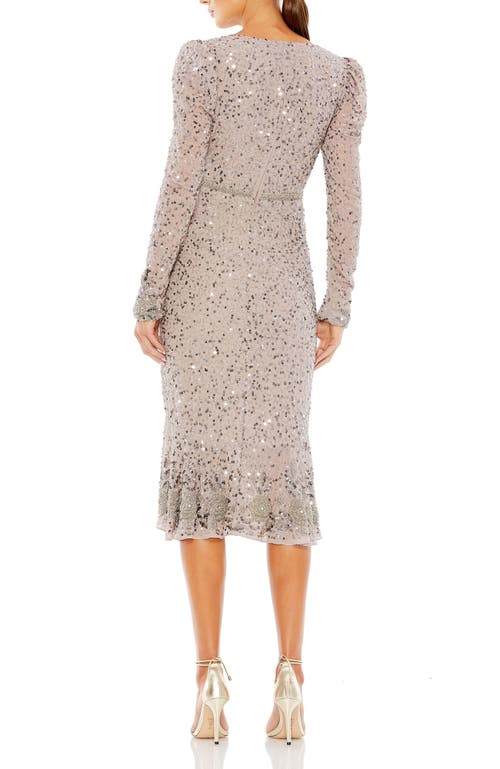 Mac Duggal Sequin Gown With Embellished Hemlin And Belt In Smokey Purple