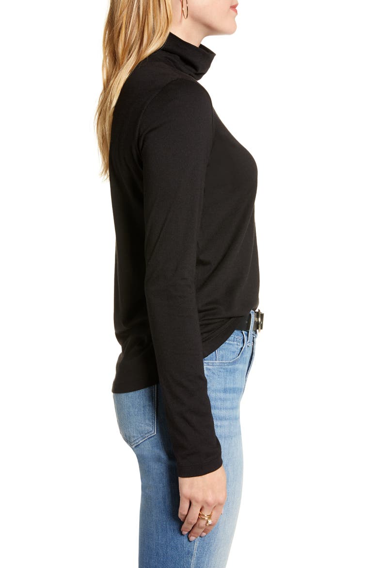 Cotton Blend Turtleneck Top, Alternate, color, BLACK