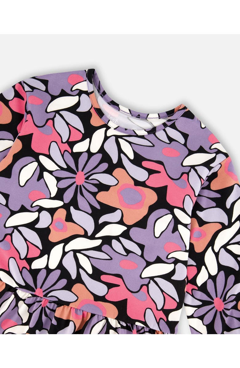 Deux par Deux Jersey Dress Retro Flower, Alternate, color, Black