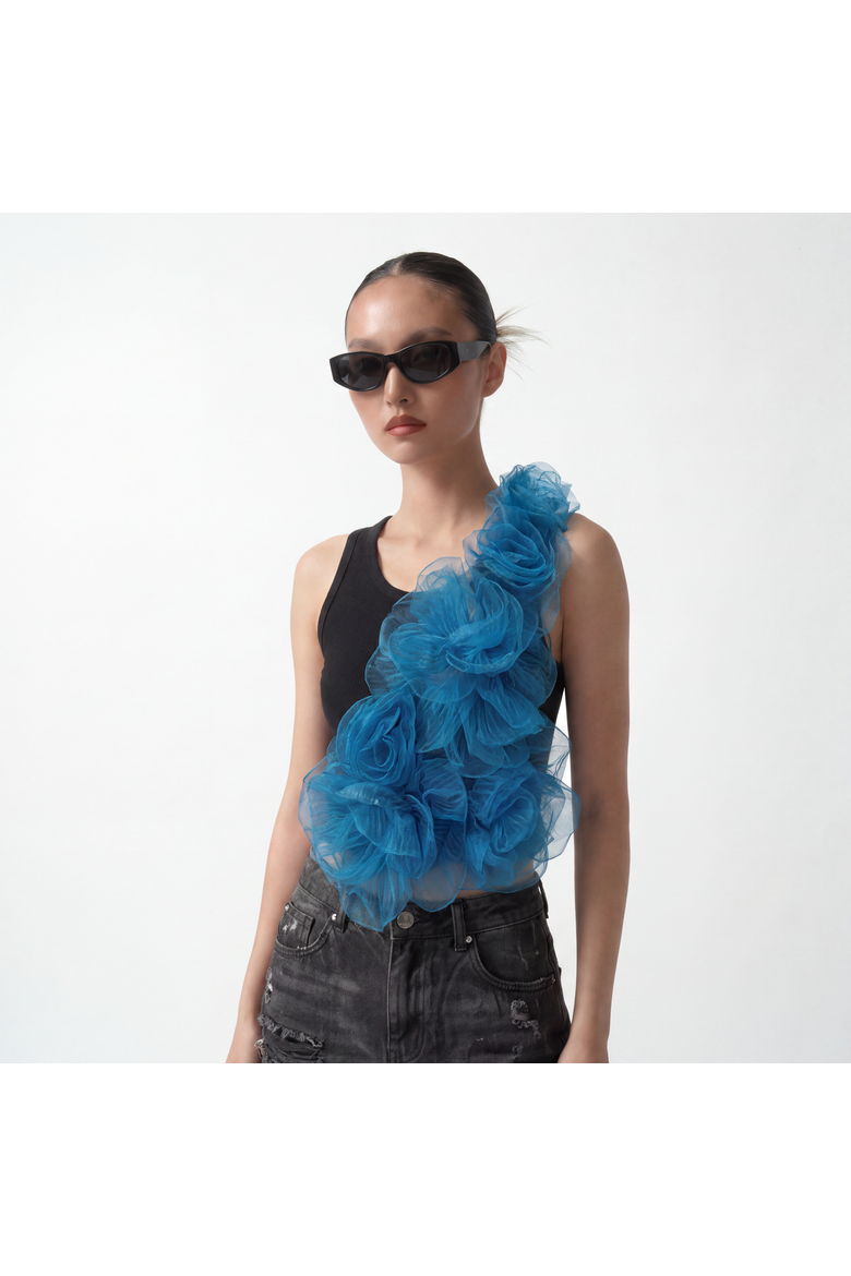 Floral Applique Tank Top, Alternate, color, Black