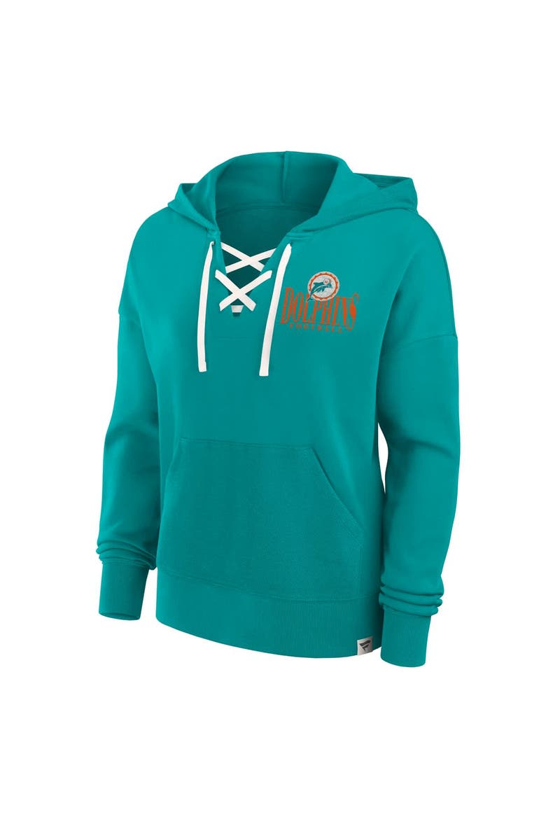 Women's Fanatics Aqua Miami Dolphins Blitz Left Lace-Up Pullover Hoodie, Alternate, color, Aqua