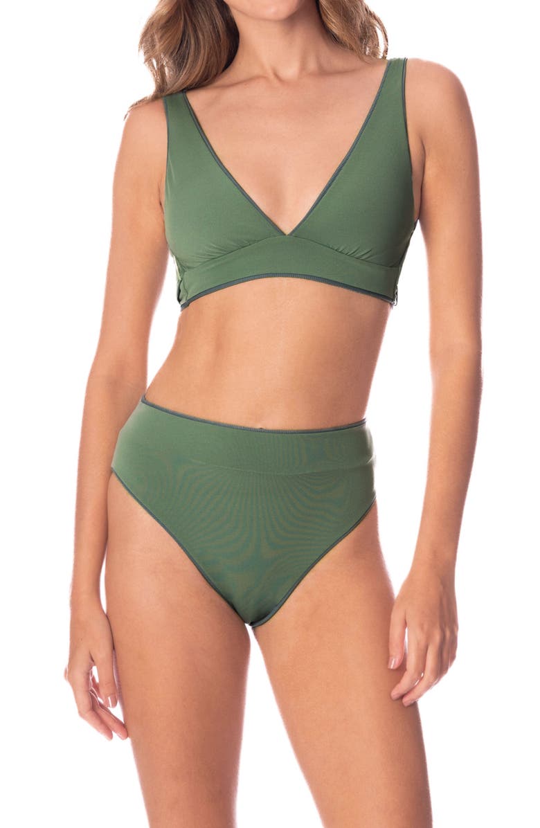 Maaji Eucalyptus Green Suzy Q Reversible High Waist Bikini Bottoms, Alternate, color, 