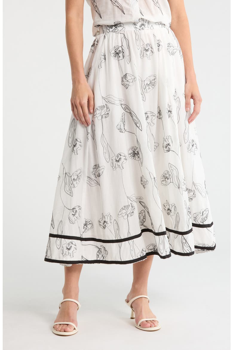Tulip Embroidered Skirt, Main, color, BLACK EMBROIDERY/ WHITE GROUND