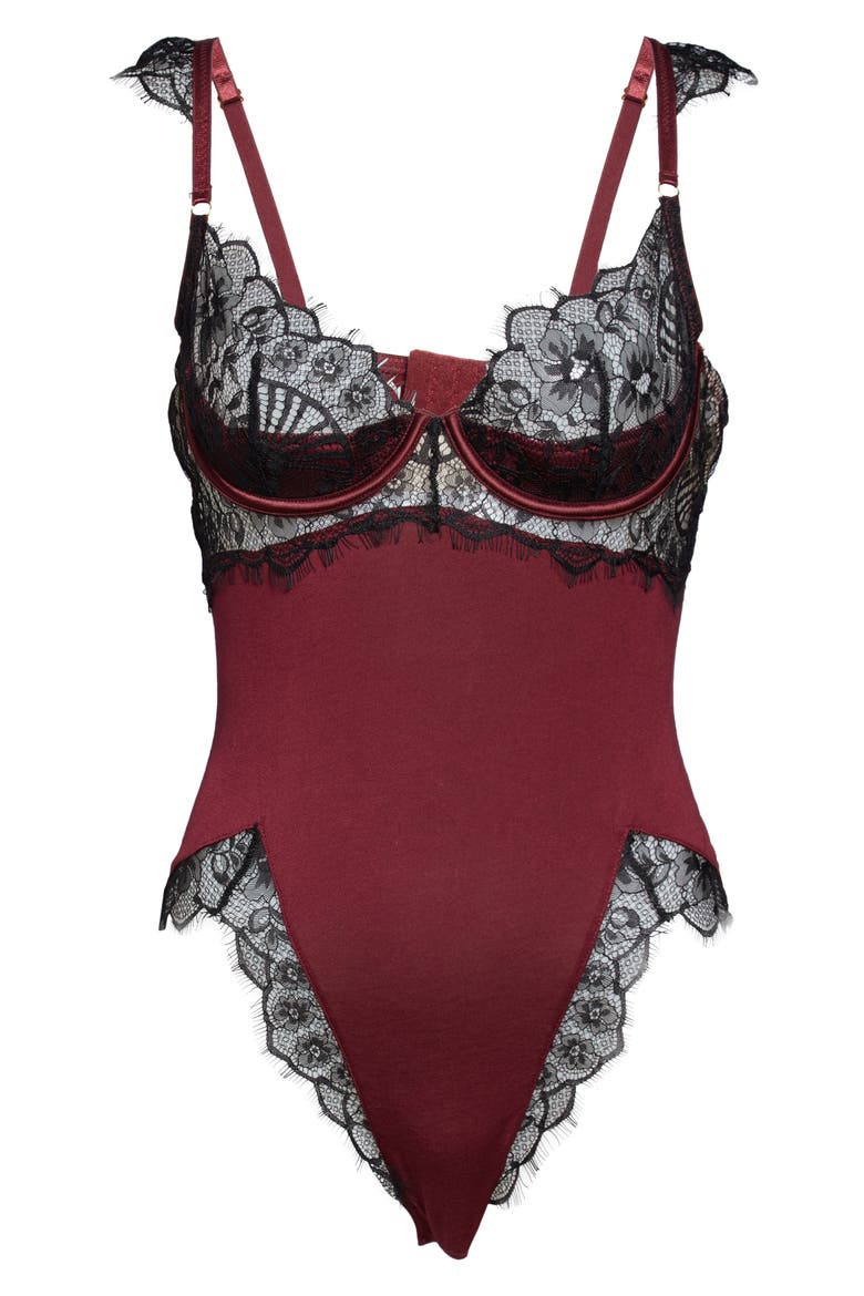 Lace Underwire Teddy, Alternate, color, ZINFANDEL/ BLACK