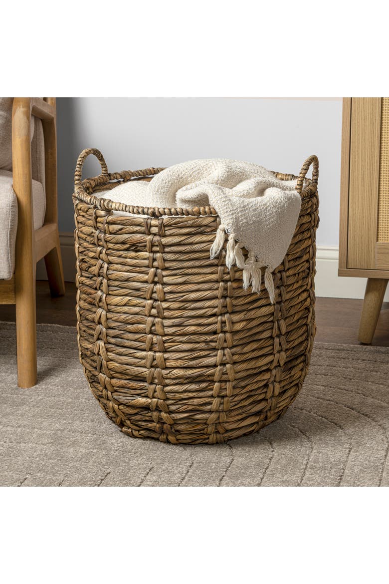 Laurel 19.49" Bohemian Handwoven Abaca Hamper Basket with Handles, Main, color, Brown