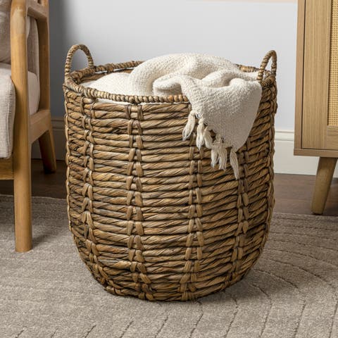 Laurel 19.49" Bohemian Handwoven Abaca Hamper Basket with Handles
