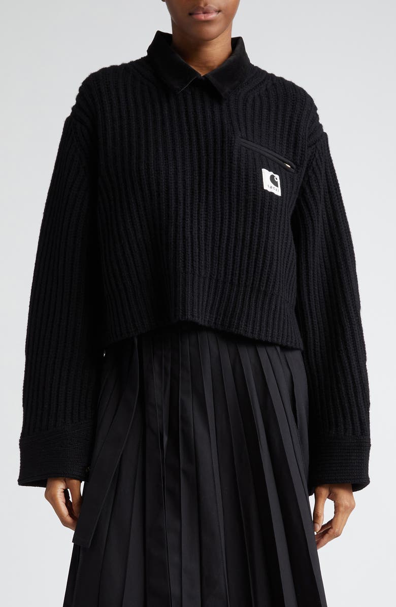 Sacai Carhartt WIP Wool Blend Crop Sweater, Main, color,