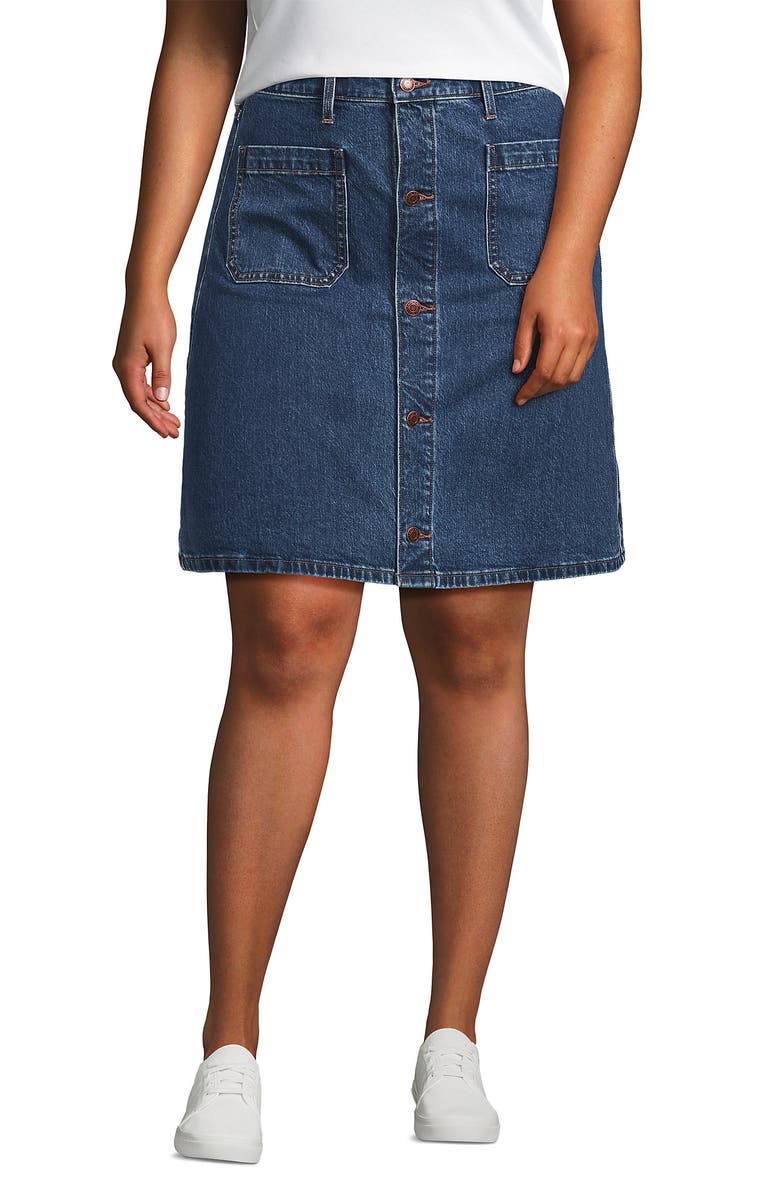 Lands' End Soft Denim Mid Rise Button Through Mini Skirt, Main, color, Indigo Tide Blue