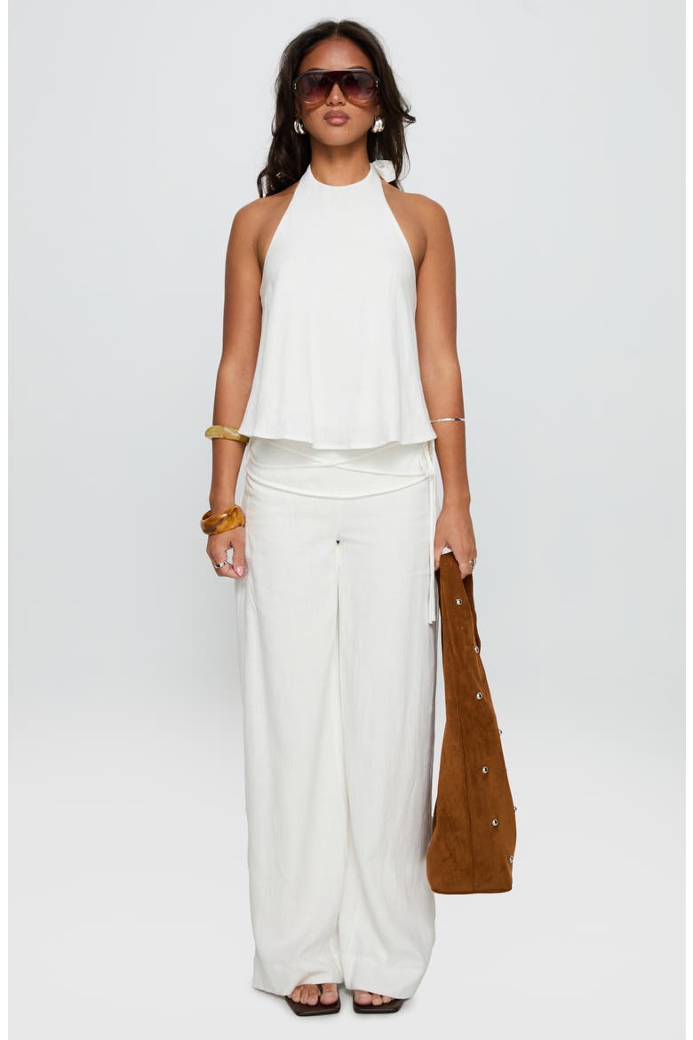 Silver Moon Tie Waist Linen Blend Pants, Alternate, color, WHITE