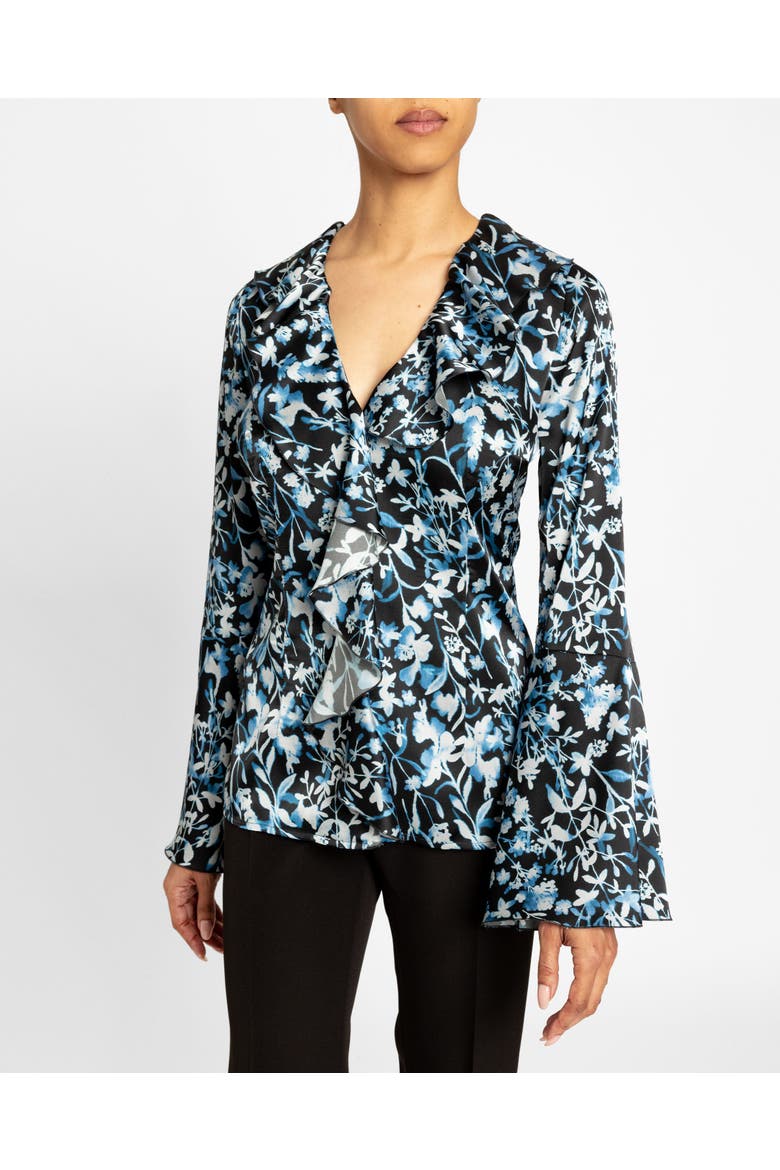 Sydney Long Sleeve Floral Ruffle Blouse, Main, color, Midnight