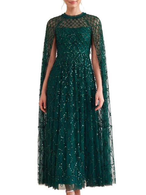 Heart Lattice Embellished Cape Dress