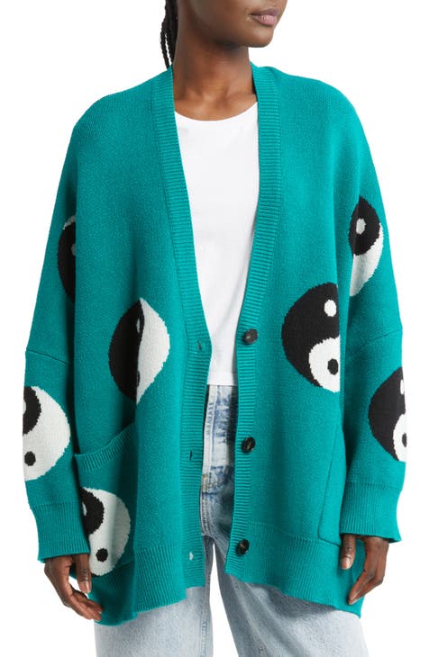 Unique Opposites Attract Yin-yangs Print Crewneck Oversized Cardigan