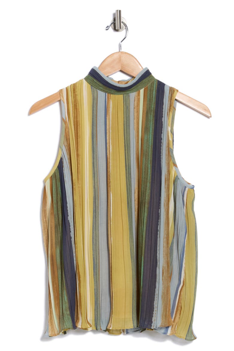 Plissé Sleeveless Top, Alternate, color, CITRON WATERCOLOR STRIPE