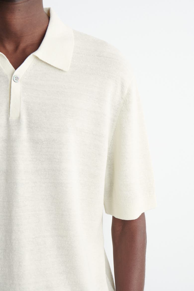 Textured Knitted Linen Polo Shirt, Alternate, color, CREAM