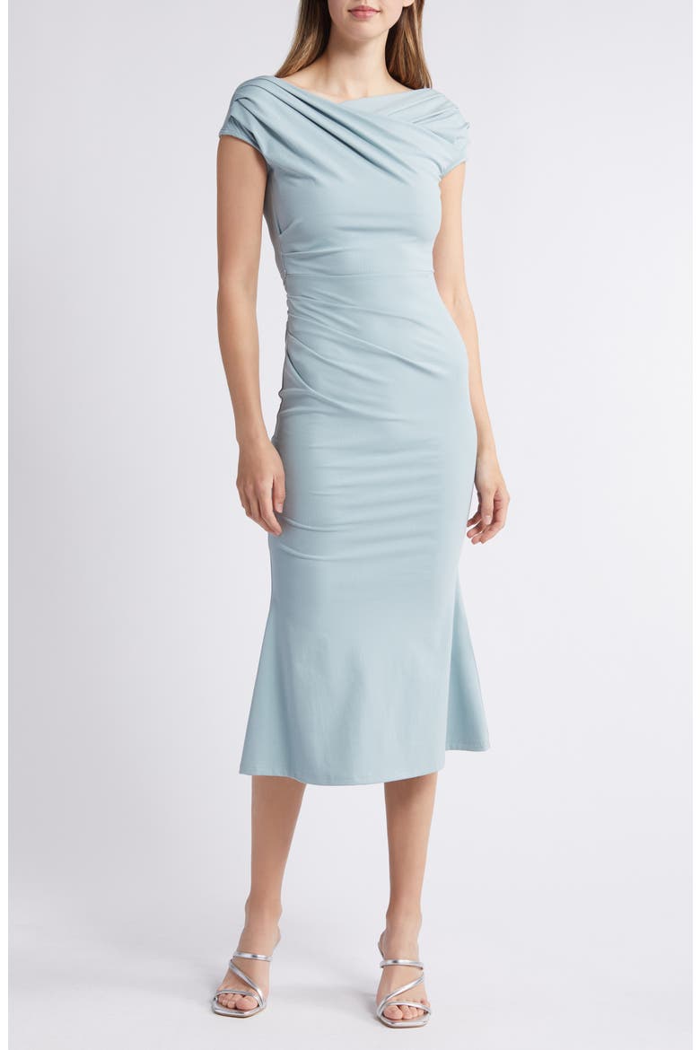 Sky Off the Shoulder Jersey Midi Dress, Main, color, BLUE