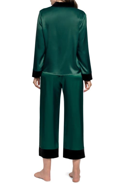 In Bloom By Jonquil Josie Velvet Trim Satin Crop Pajamas In Green