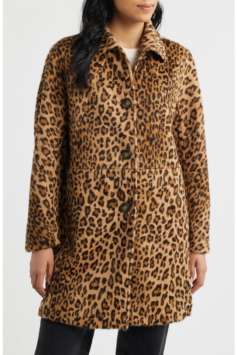Long Leopard Print Coat, Alternate, color, LEOPARD