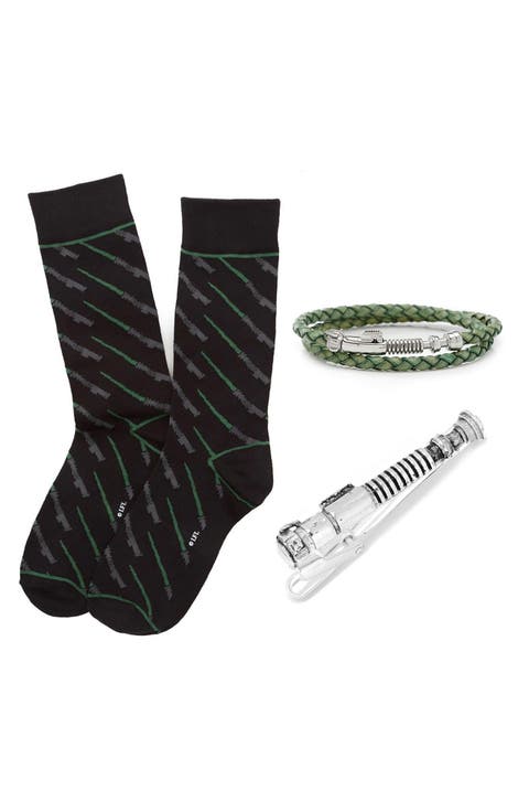 Luke Skywalker Lightsaber Socks, Bracelet & Tie Clip Set