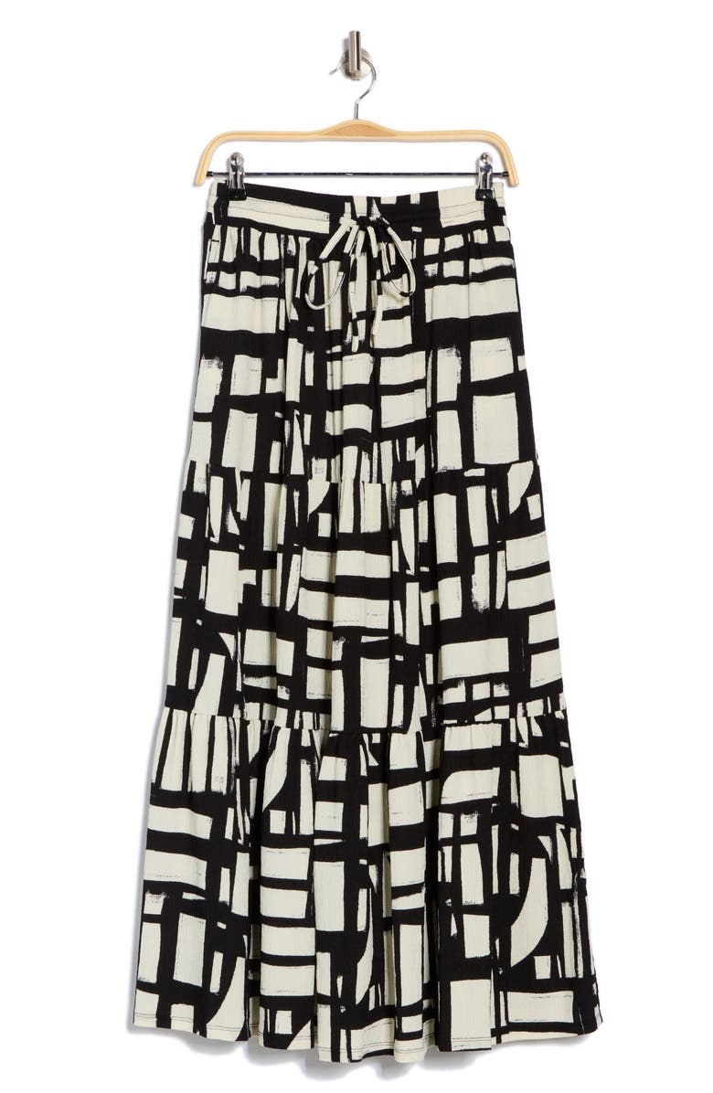 Caslon<sup>®</sup> Tiered Drawstring Maxi Skirt, Alternate, color, Black- Ivory Cut Paper Geo