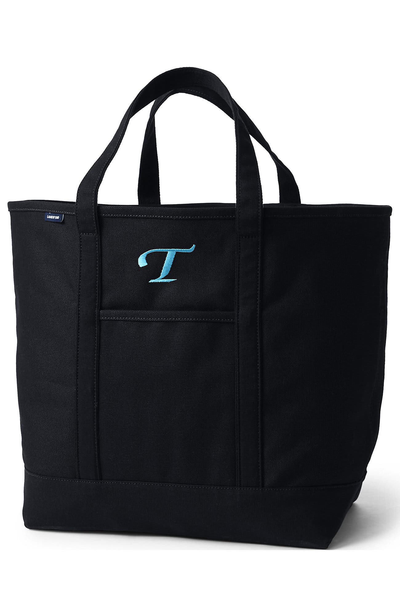 Lands' End Open Top Canvas Tote Bag, Alternate, color, Black/Black