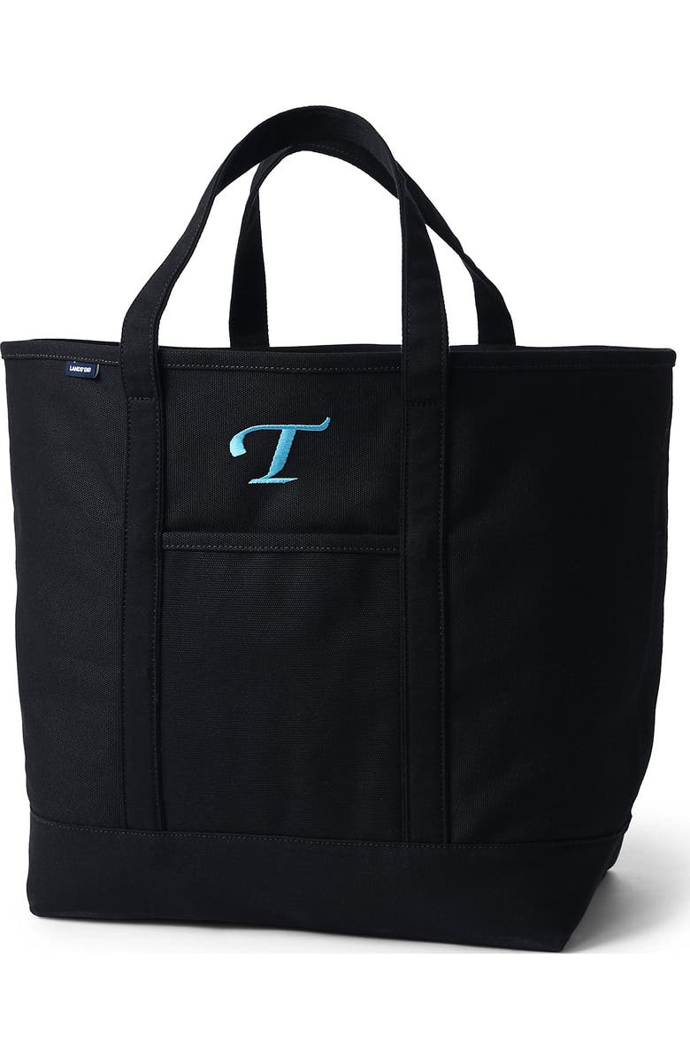 Lands' End Open Top Canvas Tote Bag, Alternate, color, Black/Black