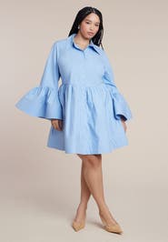 ELOQUII Poplin Ruffle Flare Mini Dress
