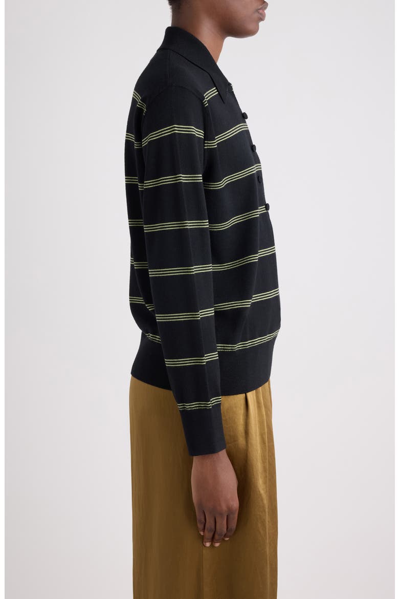 Tuno Stripe Merino Wool Polo Sweater, Alternate, color, BLACK