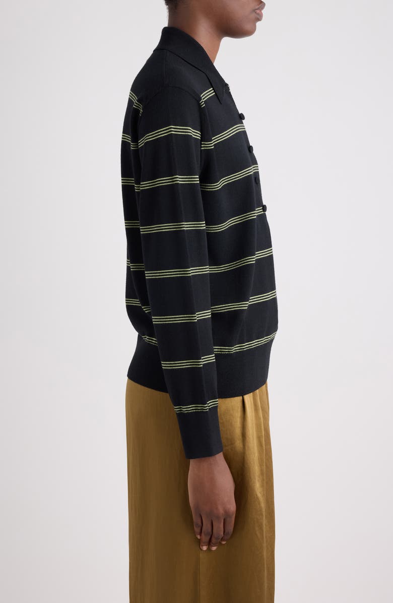 Dries Van Noten Tuno Stripe Merino Wool Polo Sweater, Alternate, color, Black