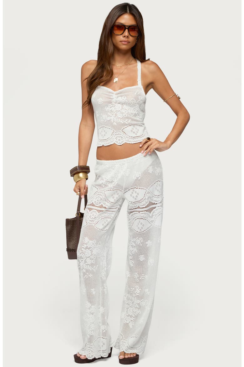 Milaya Sheer Open Stitch Straight Leg Pants, Alternate, color, WHITE