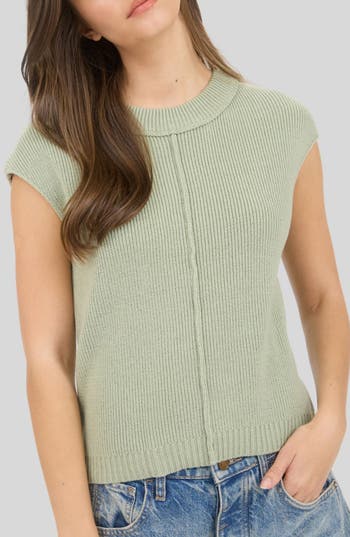 Blu Pepper Cap Sleeve Knit Top In Green