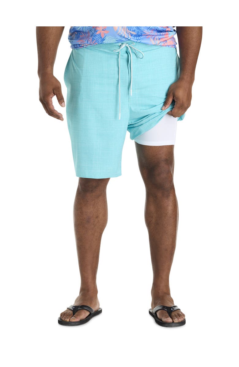 Harbor Bay by DXL Big & Tall Crosshatched Swim Trunks, Alternate, color, Blue Bird Green