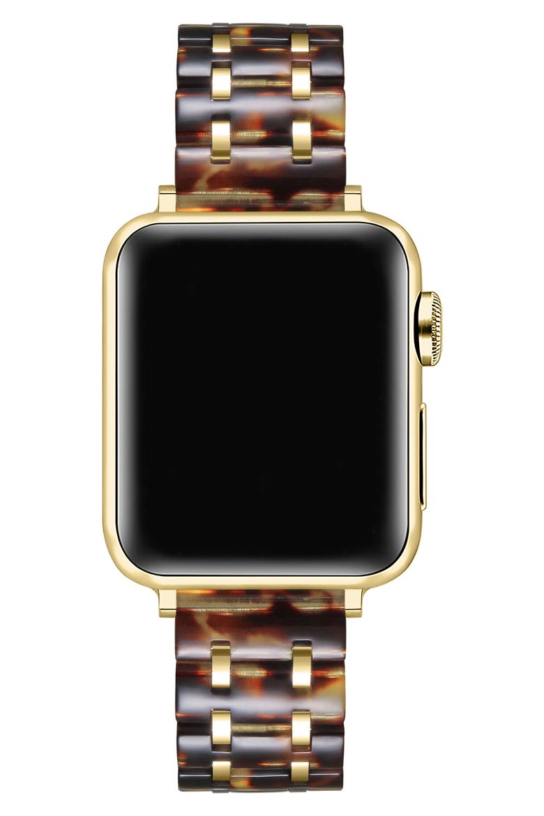 Alana Resin & Stainless Steel Apple Watch® Bracelet Watchband, Alternate, color, BROWN TORTOISE/ GOLD