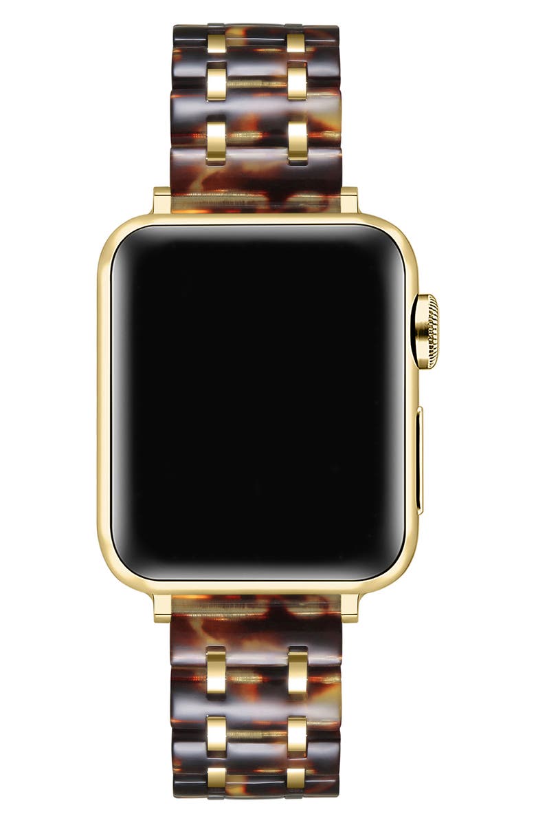 Posh Tech Alana Resin & Stainless Steel Apple Watch<sup>®</sup> Bracelet Watchband, Alternate, color, Brown Tortoise/ Gold
