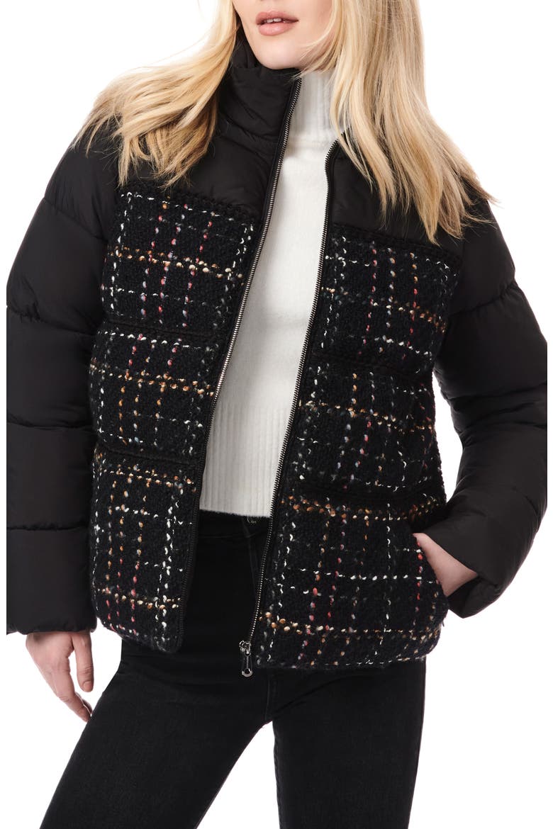 Tweed Puffer Jacket, Alternate, color, BLACK