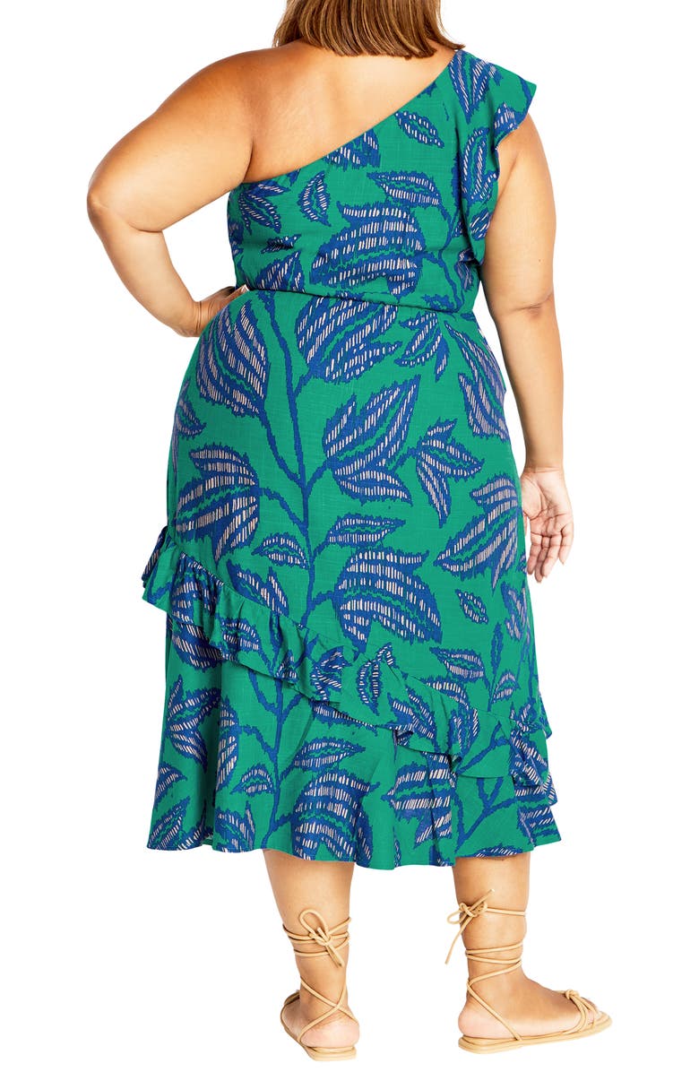 City Chic Escapism Ruffle One-Shoulder Midi Dress, Alternate, color, 