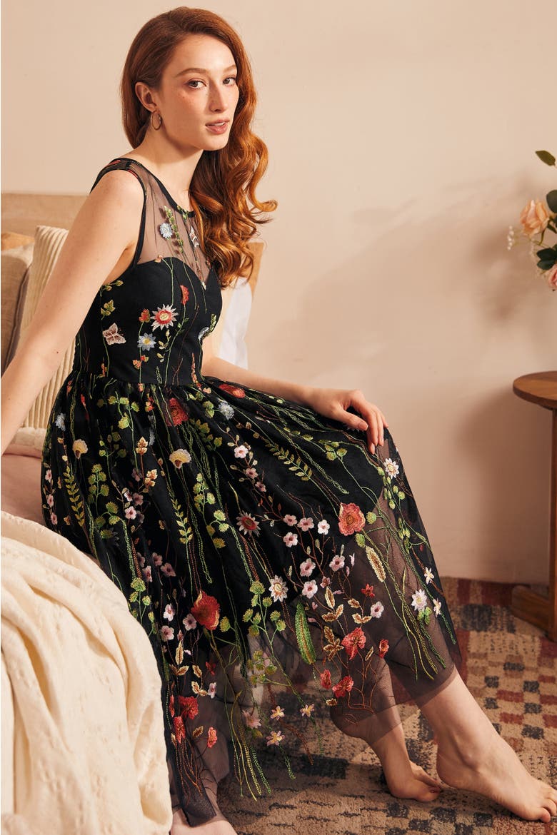 Mystique Mirage Fit & Flare Party Dress, Alternate, color, Gothic Garden