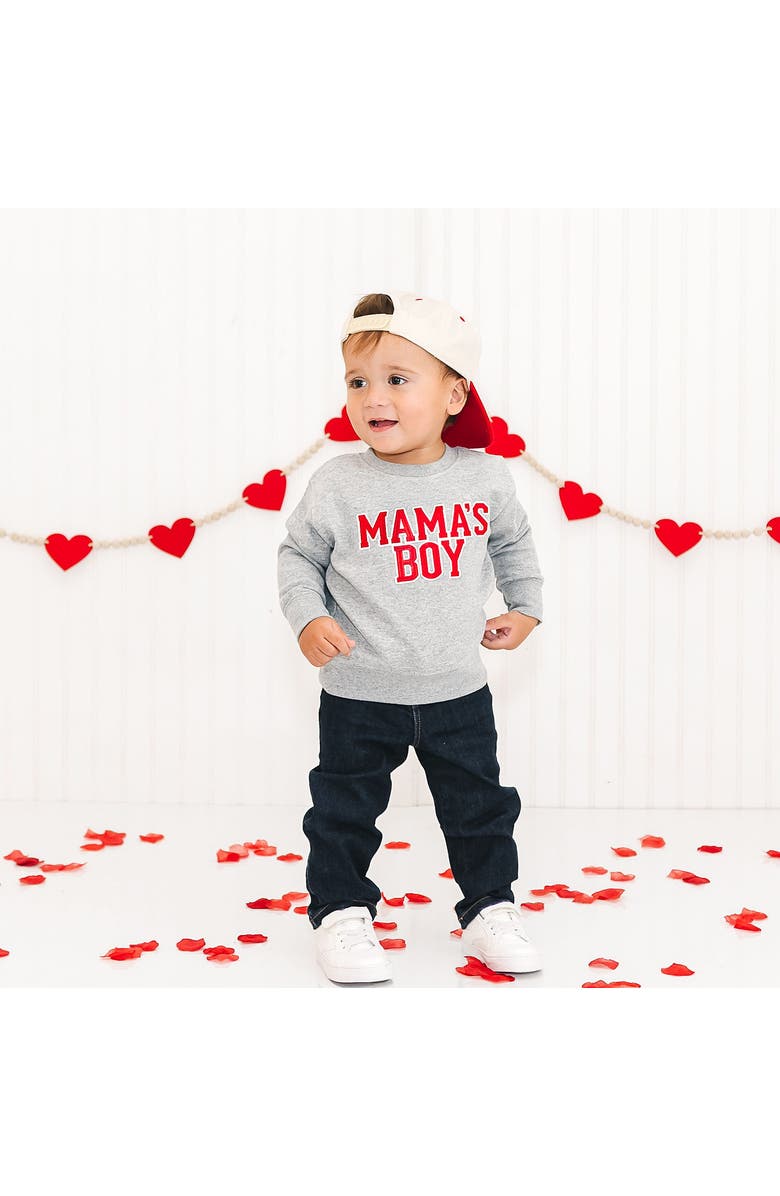 Sweet Wink Mama
s Boy Varsity Patch Valentine
s Day Sweatshirt, Alternate, color, Grey