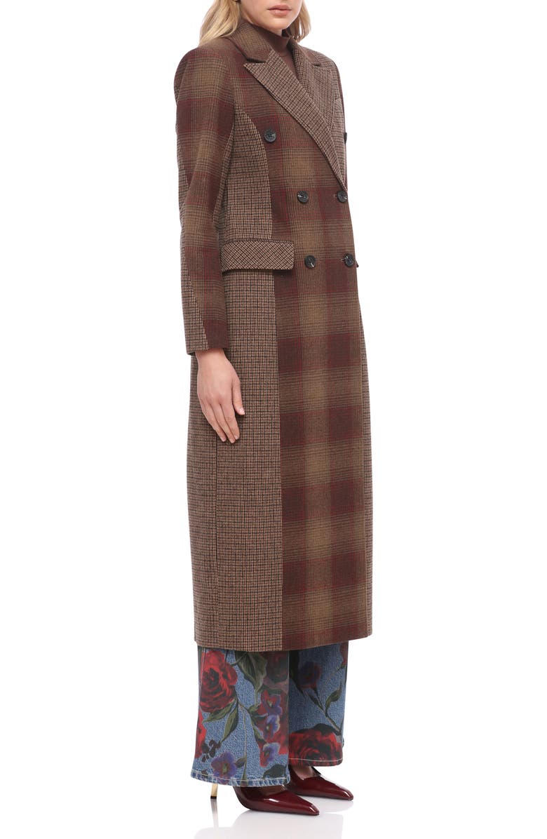 Avec Les Filles Colorblock Plaid Double Breasted Coat, Alternate, color, Brown-Red Plaid