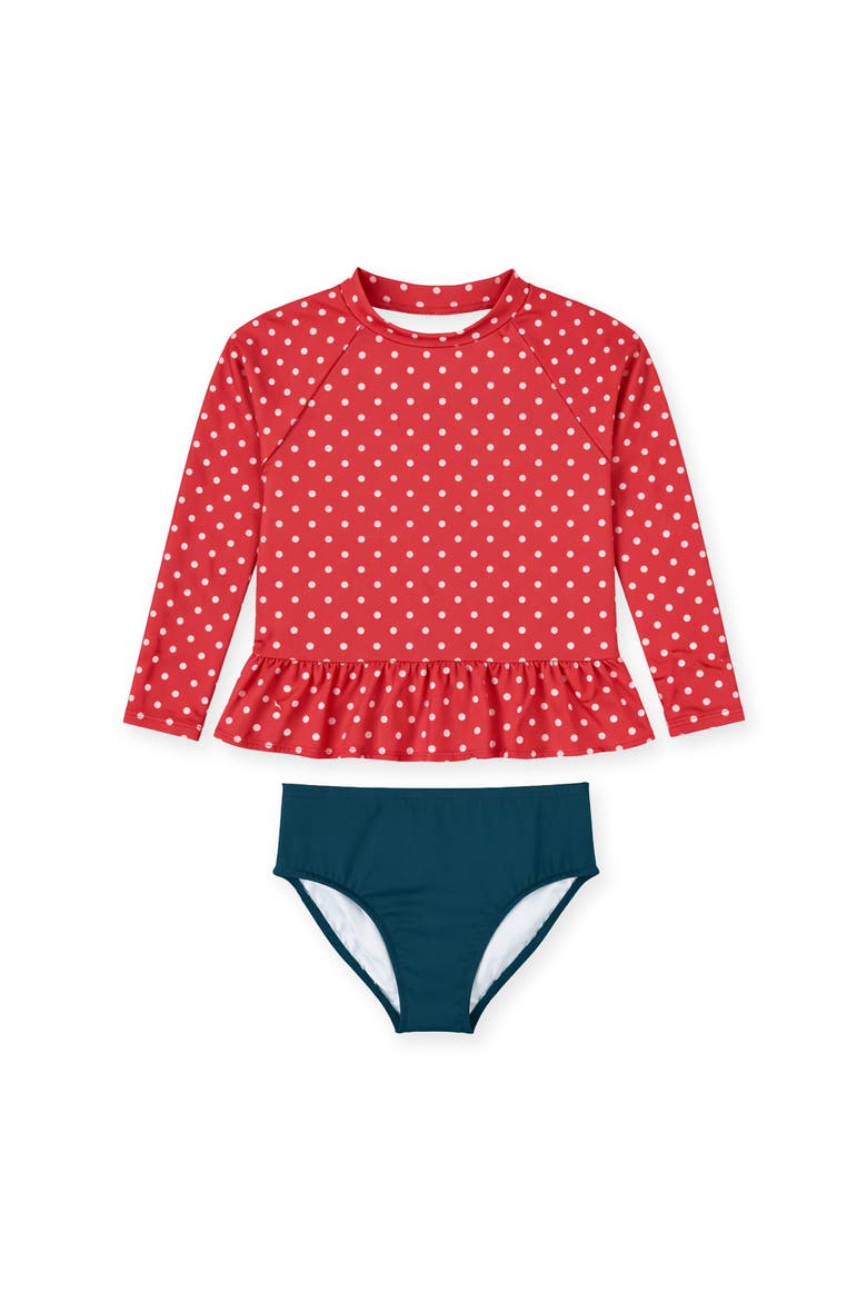 Polka Dot Rashguard Swimsuit, Main, color, Red/White/Blue