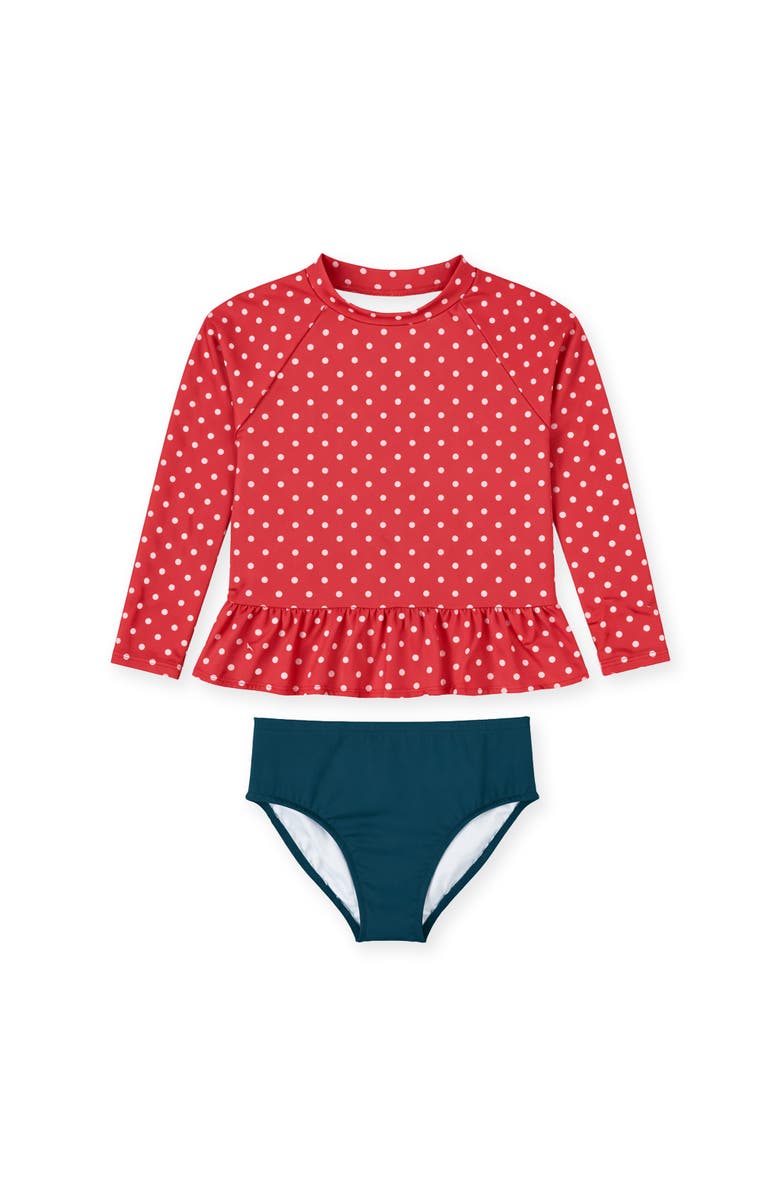 Florence Eiseman Polka Dot Rashguard Swimsuit, Main, color, Red/White/Blue