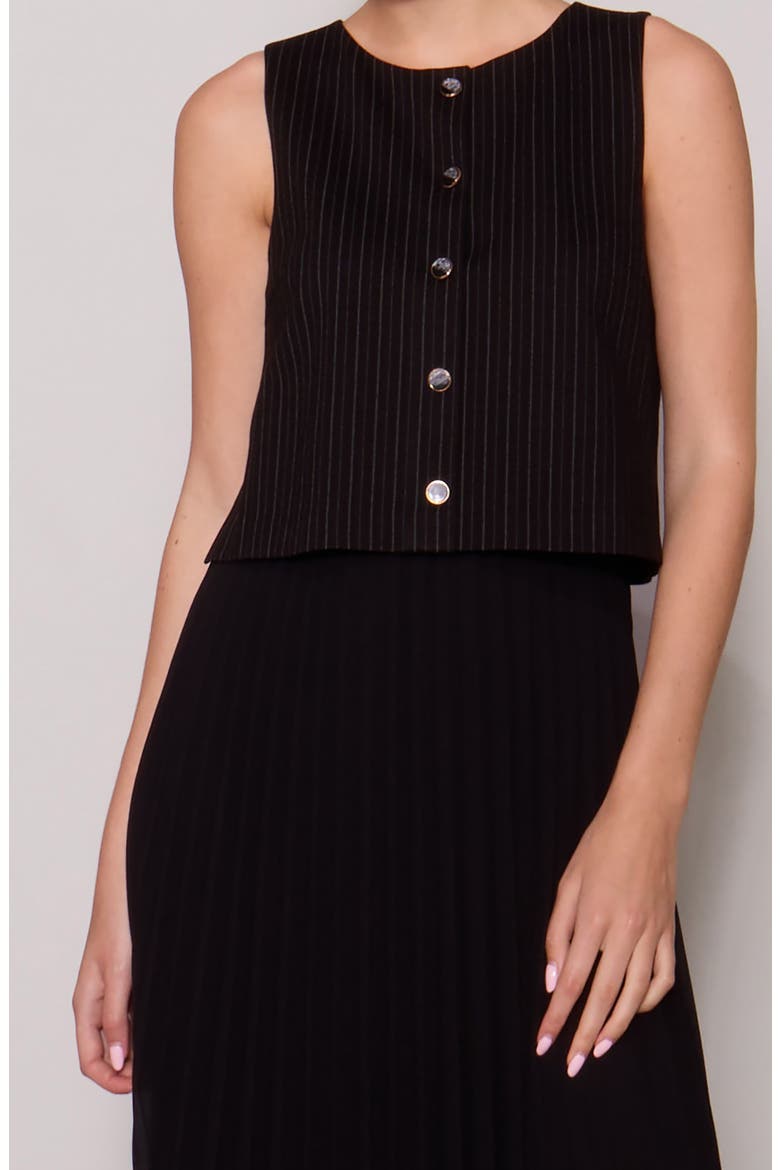Mixed Media Pinstripe & Chiffon Dress, Alternate, color, BLACK/ IVORY STRIPE