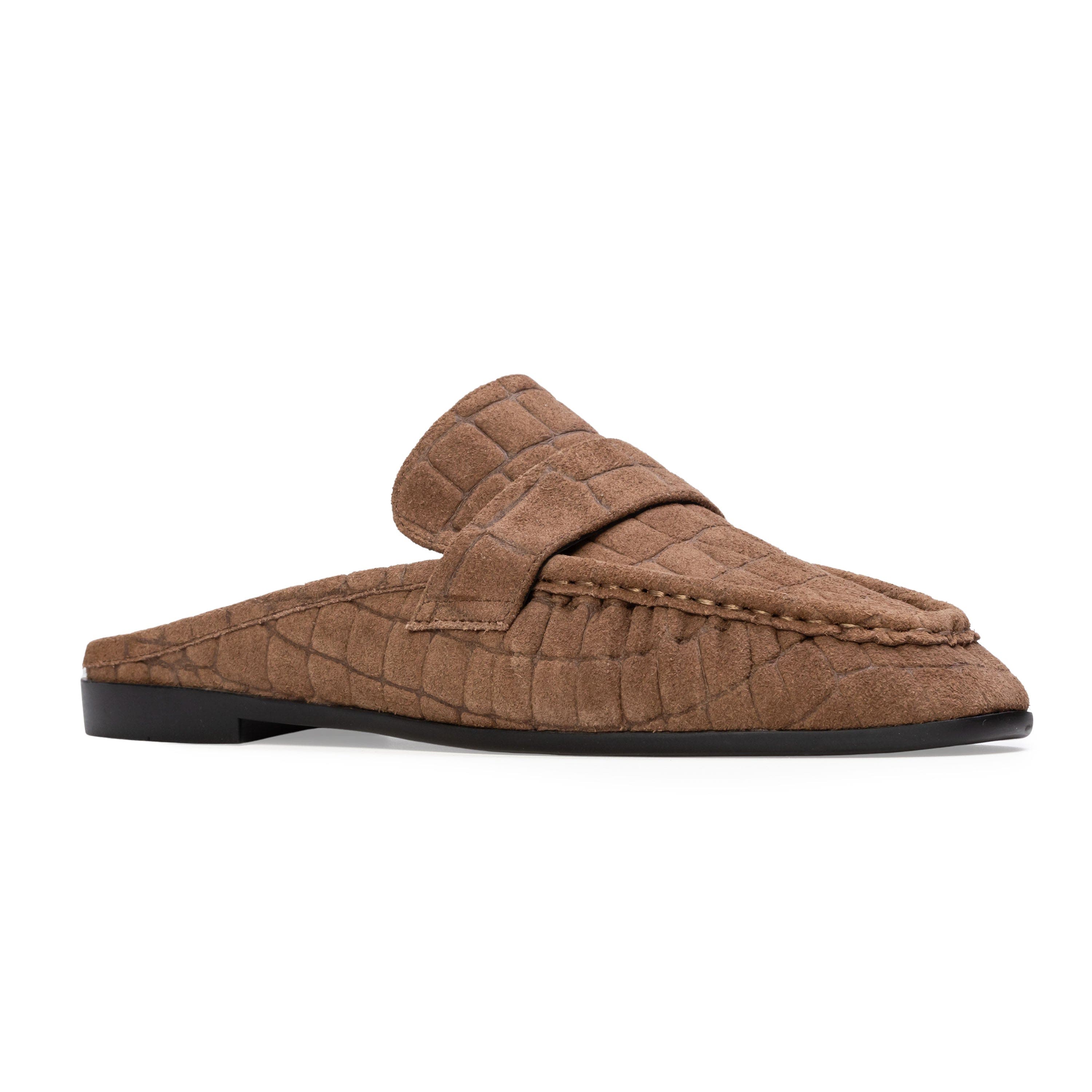 Gabby Croc Backless Loafer, Alternate, color, Brown Croc Suede