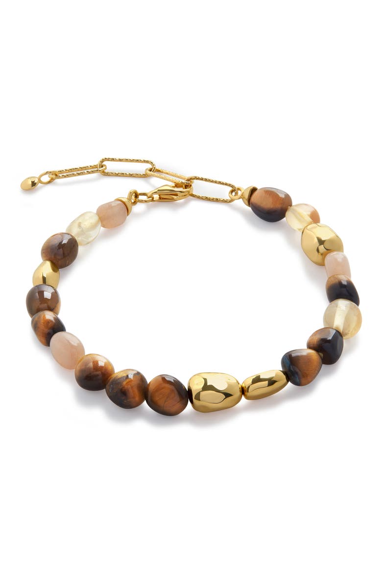 Beaded Stone Bracelet, Main, color, 18CT GOLD VERMEIL / TIGERS EYE
