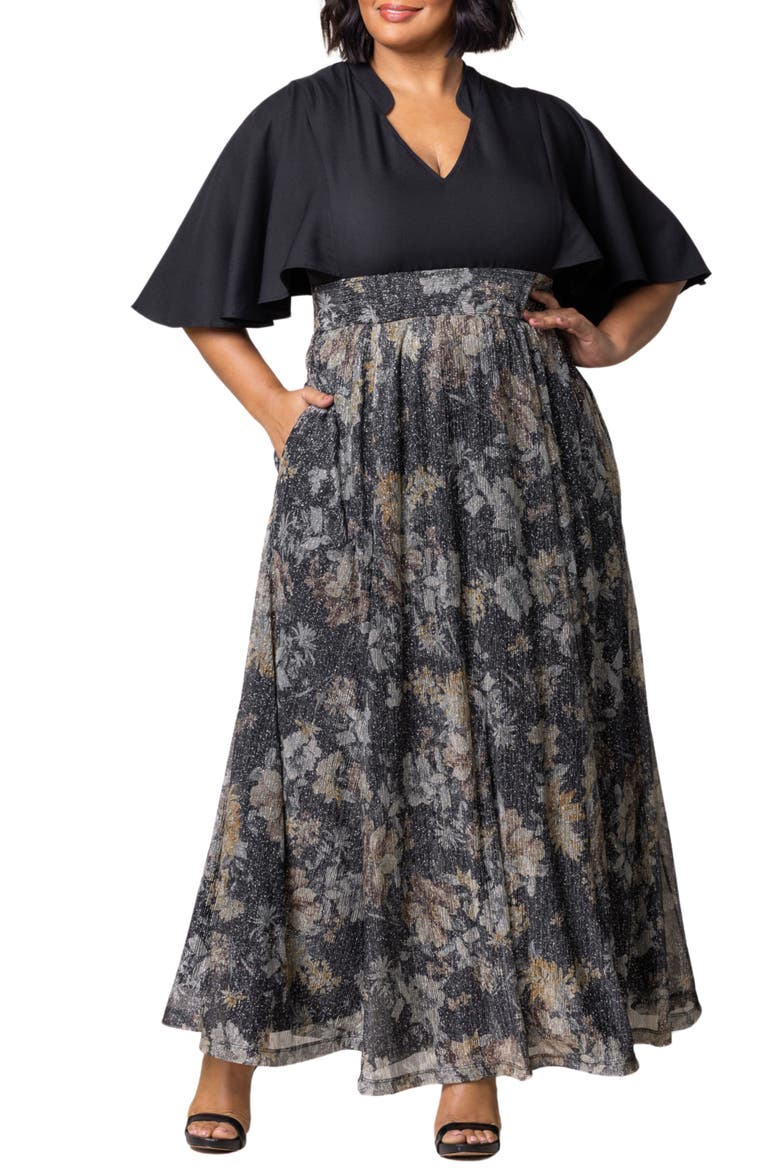 Avisa Flutter Sleeve Maxi Dress, Main, color, GILDED FLORALS