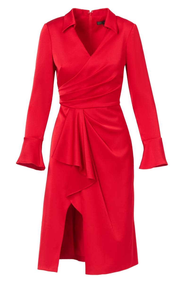 Aidan Mattox by Adrianna Papell Long Sleeve Faux Wrap Crepe Back Satin Midi Dress, Alternate, color, 