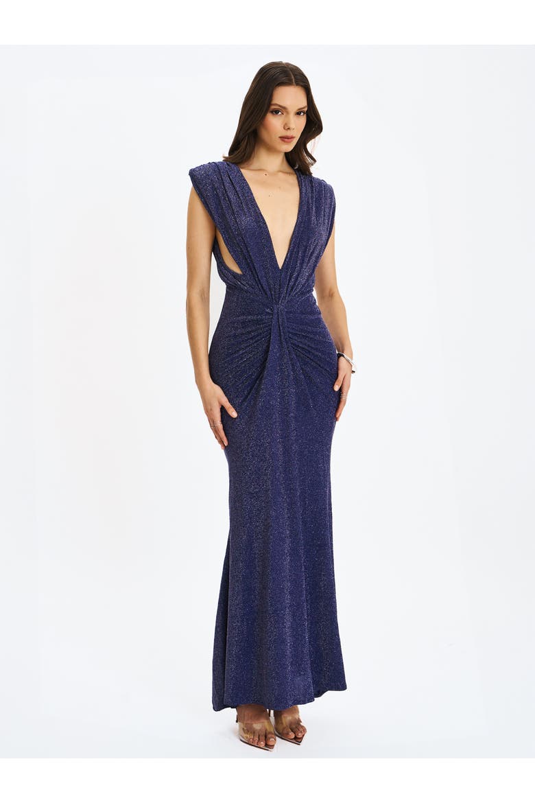 Terri Sparkle Plunging Backless Maxi Dress, Main, color, Navy