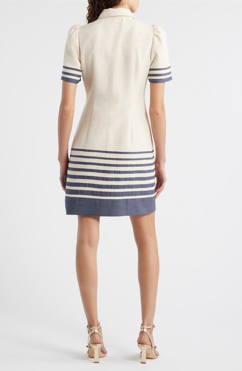 Eliza J Stripe Trim Snap Front Shirtdress, Alternate, color, Ivory Navy