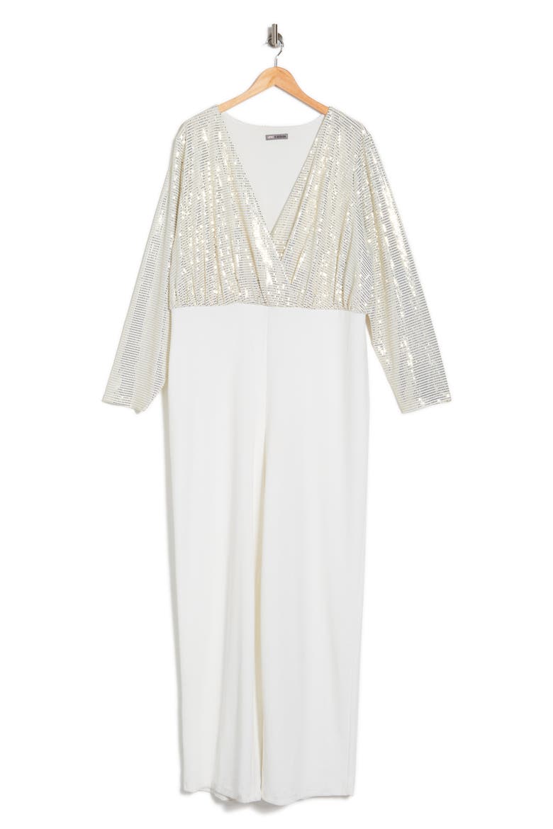 Sandra Dico Dot Sequin Long Sleeve Jumpsuit, Alternate, color, GARDENIA