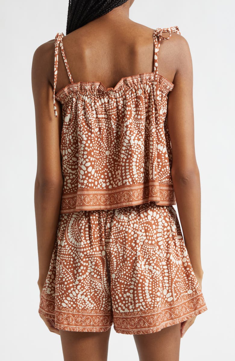 Ramy Brook Scarlett Print Cotton Tie Shoulder Top, Alternate, color, Coffee Dot