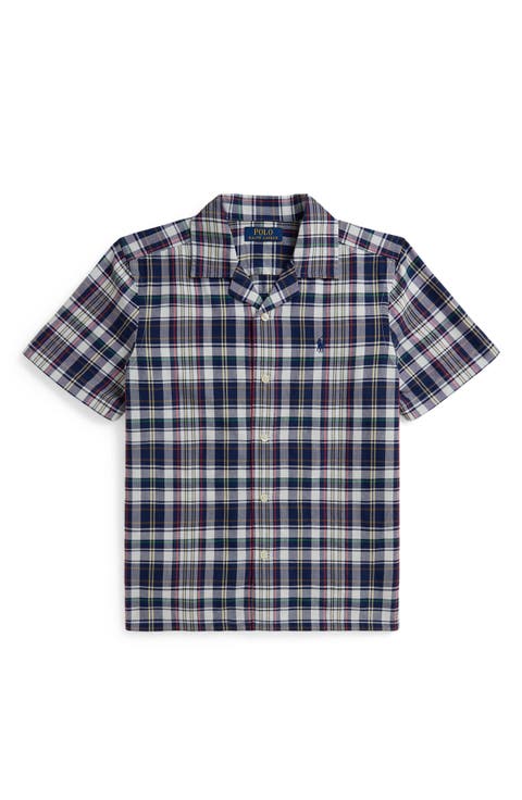 Kids' Classic Plaid Short Sleeve Cotton Button-Up Shirt (Big Kid)